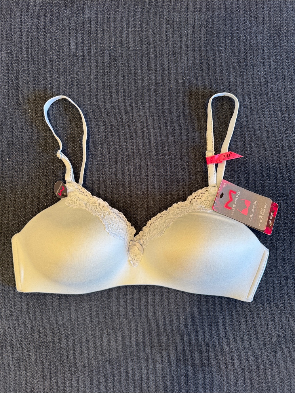 Maidenform Demi Coverage Light Blue Lace-Trim Everyday Wire Free Bra 34c Nwt